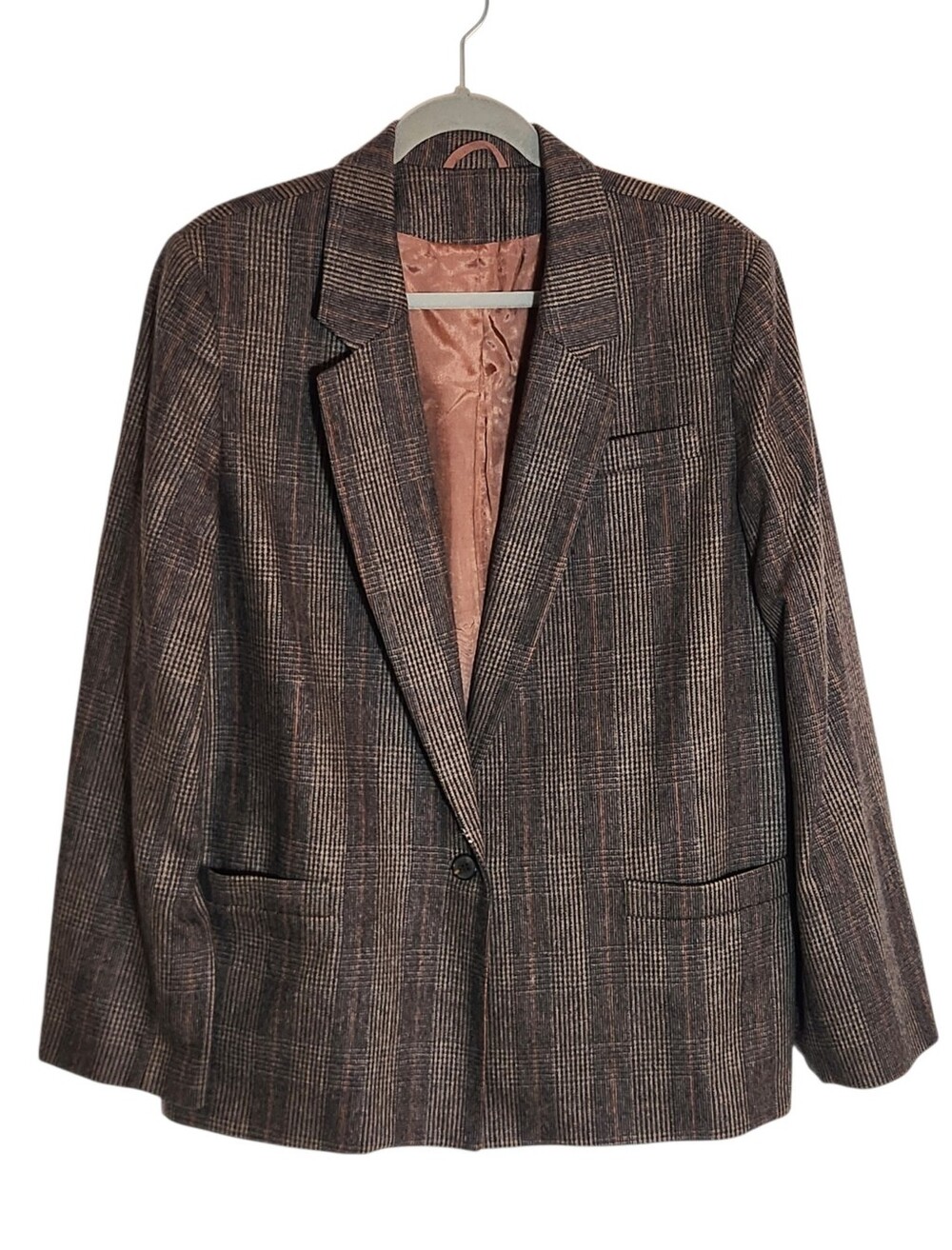 Vintage Carriage Court Brown Plaid 100% Wool Blazer Size 18 Flaw